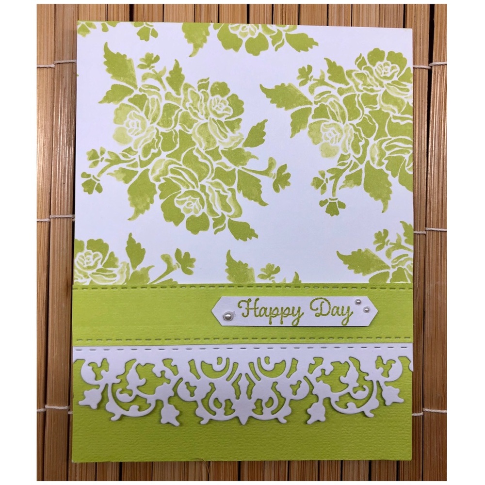 Handmade Green Floral “Happy Day” Greeting Card